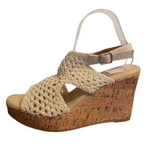 Jellypop Ivory Crochet Knit Platform Wedge Slingback Peep Toe Sandals Size 11